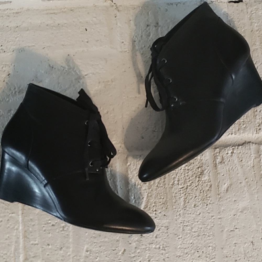 Ralph Lauren Black Leather Wedge Booties